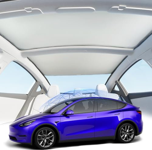SLOGENTO Roof Window Sunshade for 2017-2023 Tesla Model 3, Glass Heat Insulation Sun Shade Protection Ice Crystal Coatings Reflectance 80%, Sunroof Shades Visor Car Accessories Beige
