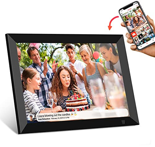 Cytem Digitaler Bilderrahmen 10.1 Zoll mit WLAN & Frameo App, 32GB Speicher, Bewegungssensor, automatische Bilddrehung, IPS Touchscreen 1280x800, Schwarz