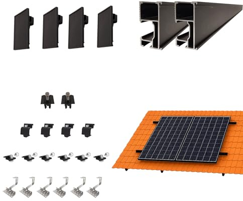 Handelskönig Montage-Set Black Halterung für 2 Solarmodule in Reihe auf Ziegeldach - Photovoltaik Dachhalterung für Ziegeldächer, Befestigung für 2 PV-Module