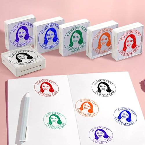 Custom Stamps Self Inking Personalised Photo Portrait Stamps Custom Logo & Text Rubber Stamps, Company Small Business Gifts for Employees, Clients, Cute Gifts for Women Men Teacher