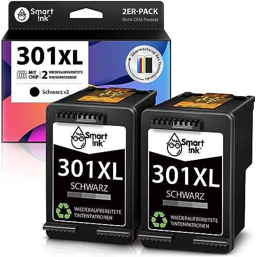 Smart Ink återanvänd bläckpatroner som ersättning för HP 301XL 301 XL (2 svart multipack) för HP Envy 4500 4504 5530 DeskJet 2540 3050 2510 1510 1000 1050 2050 3050A Officejet 2620 2622 4630