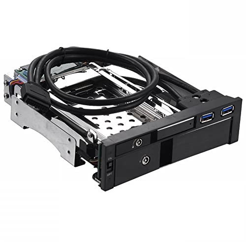 HUIOP HDD Enclosure, 5.25 inch Internal Dual Slot Hard Disk Case 2.5+3.5 inch HDD/SSD Enclosure Tool-free Design with 2 USB3.0 Ports Locks,Hard Disk Case