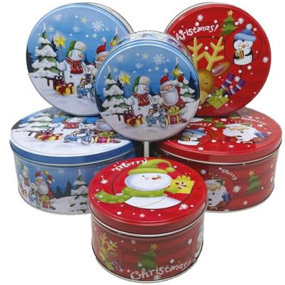 Plätzchendose Gebäckdosen Keksdosen Blechdosen Weihnachten 6 Stück Ø 21/18 / 14 cm weihnachtliches Motive Sortiert