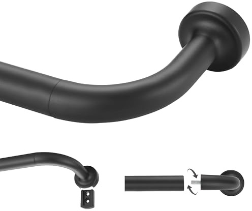 Lwiiom Barra de cortina negra para ventanas de 71 a 381 cm, empalme interno, disco de 2,54 cm de diámetro, barra ajustable para cortinas opacas con terminales y soportes de aluminio, diseño envolvente