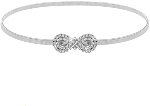 Amabro Guldbälten för kvinnor, strasskedja, elastiskt magert midjebälte mode kristall-repbälte, SILVER, Waist Size: 70-110cm/28-43in
