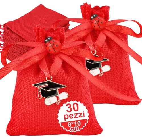 Sonekin 30 Stück Rot Geschenktütchen, Geeignet für Abschlussfeier, Abschlussparty(30 pcs)