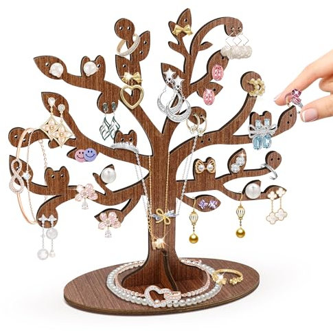 TAKULA Porta Collane-Porta Collane da Appendere|Albero Porta Gioielli|Porta Orecchini da Appendere|Porta Orecchini e Collane|Espositori in Legno per Gioielli