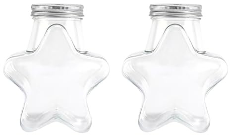 JIHUOO 2 Pcs 500ml Star Shaped Plastic Jars for Paper Stars Storage, Valentine's Day Party Favor Bottles, Empty Containers With Lids