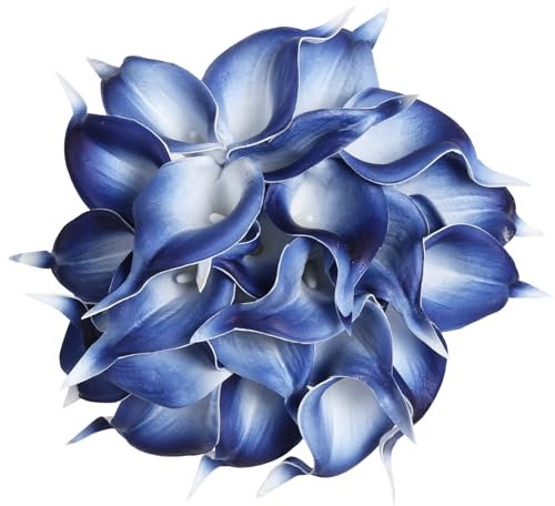 IPOPU 24PCS Real Touch Blue Calla Lily Faux Flowers Arrangement Bouquet for Home Garden Office Party Wedding Bouquet Centerpieces Flower Home Decoration