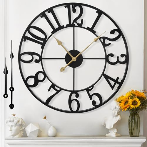Mee 2ou Wanduhr Groß Modern Nahezu Lautlos Ohne Tickgeräusche -60cm Durchmesser Wanduhren Modern Wohnzimmer Wanduhr Vintage Für Schlafzimmer Küche Büro Landhausstil Industrial Style