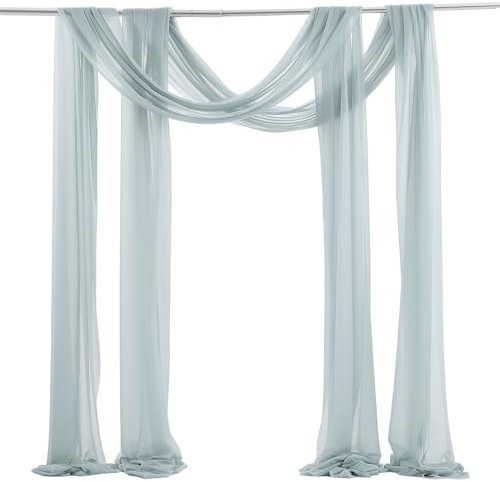 FANSU Set mit 2 Stück Vorhang Hochzeitsbogen, Querbehang Freihanddeko Chiffon Tüll Stoff Deko Vorhang Hochzeit Querbehang Deko Gardinen für Zeremonie Party (Grau Blau,2.4x9.8ft/75x300cm)
