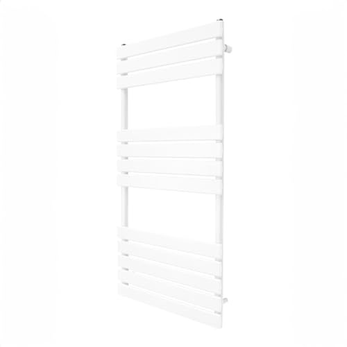 Flacher Handtuchheizkörper 1200mm x 600mm | Wandheizkörper Handtuchwärmer Paneelheizkörper | Glänzend Weiß Kohlenstoffstahl | Badezimmer [Inkl. Reinigungsbürste, Befestigungsset & Halterungen]