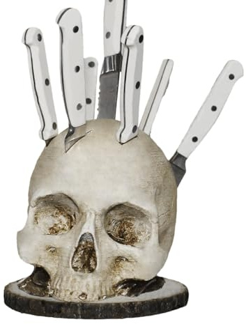 Bloc à couteaux de cuisine - Porte-couteaux en forme de tête de mort - Support à couteaux en résine - Bloc à couteaux pour cuisine - Porte-couteaux pour plan de travail - Bloc à couteaux sans couteau