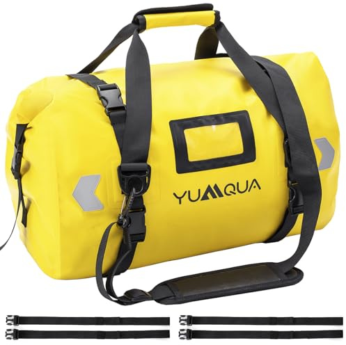 YUMQUA Wasserdichte Seesack, Motorrad-Duffle-Tasche, strapazierfähig, Roll-Top, große Trockensäcke, wasserdicht, mit strapazierfähigen Gurten und Griff, für Reisen, Outdoor, Bootfahren, Rafting, Kajak