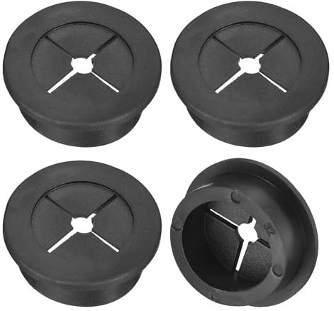 sourcing map 4 Pcs Cable Cord Grommet, 1-1/4 Inch (32mm) Desk Grommet Flexible Rubber Grommets Wire Hole Cover Pass Through for Office Computer Desk Wire Organizer, Black