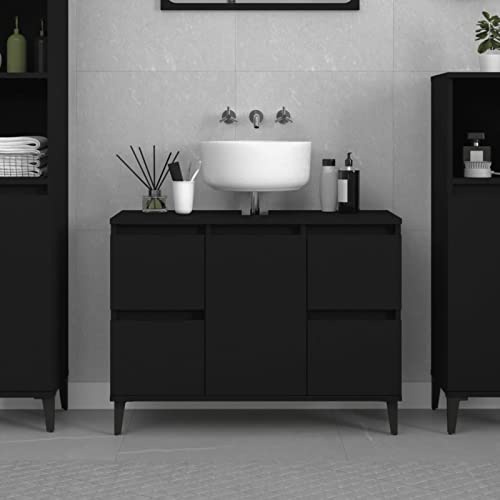 Somanki Waschbeckenunterschrank Schwarz 80x33x60 cm Holzwerkstoff, Badezimmer Unterschrank, Badezimmerschrank, Badmöbel, Badschrank - 821277