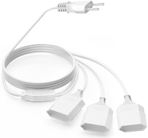 Verlängerungskabel Flach, 2M Stromkabel Verlängerung, 3 in 1 Typ-C Stromstecker Flach， Eurostecker auf Doppel Typ-C EuroBuchse, 0.75 mm² Stromkabel 2,5A/250V für PC Lampen Phone-Weiß