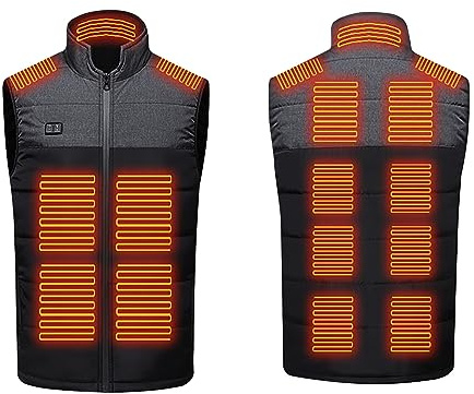 Zeiayuas Veste Chauffante Homme Femme Doudoune Chauffante 15 Coussins Chauffants en Fibre de Carbone, 3 Niveaux de Température pour Ski Moto Chasse Randonnée la pêche