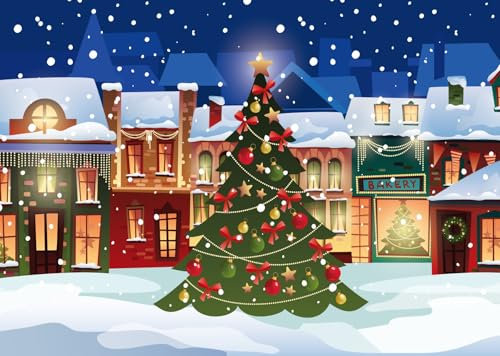 CORFOTO 2.1x1.5m Weihnachtsladen-Hintergrund, Winterlandschaft, Märchenhäuser, Weihnachtsnacht-Hintergrund, verschneites Weihnachtsdorf, Fotografie-Hintergrund, Kinder-Weihnachtsparty, Fotokabine