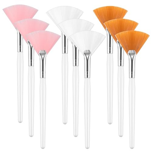 Qianyu 9 Pcs Facial Fan Mask Brushes Soft Facial Applicator Brushes Tools Makeup Fan Brush Tool Mask Acid Applicator Esthetician Brush for Women Girls Mud Clay Mask Peel Glycolic Mask Makeup