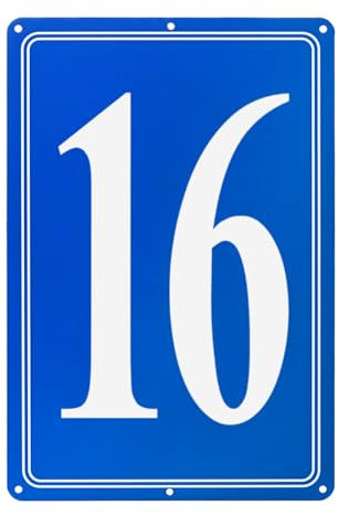 M METERXITY Numéro de maison en aluminium 16, 11,8 pouces, lettres métalliques, panneaux de stationnement, décoration murale en métal pour jardin/porte [texte blanc sur fond bleu]