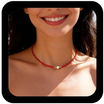 Xmsrn Vintage Saatgut Perle Choker Halskette Anhänger Halskette Rot Reis Perle Halskette Kurze Saatgut Perle Kette Halskette Für Frauen