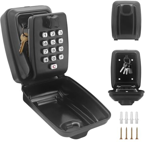 DingGreat Coffre-fort mural à bouton-poussoir à combinaison à 12 chiffres, boîte de verrouillage à clés extérieure, support mural étanche avec outil d'installation