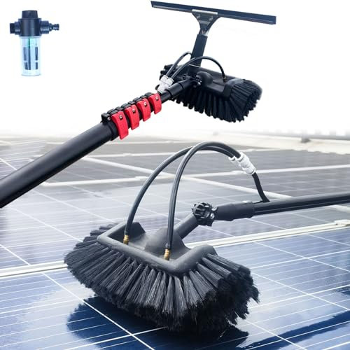 YFSMBD Teleskop Waschbürste 6M Teleskopstiel, Fensterreinigung - Wasserbesen Reinigungsset & Abzieher, Teleskopbürste Wintergarten, PV & Balkonkraftwerk Reiniger, Teleskopstange + Bürste
