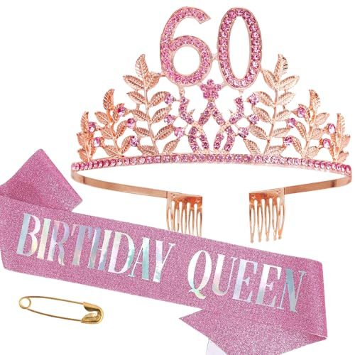 Geburtstag Schärpe und Tiara Mädchen Krone Damen Diadem Geschenke Crown Geburtstagskönigin Schärpe Kristall Strass Stirnband Deko für Frauen Geburtstag Party Supplies