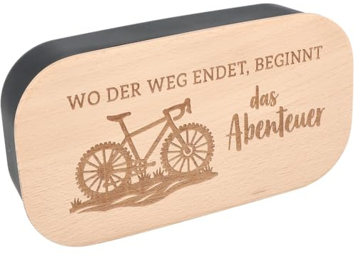 Spruchreif | Kunststoff Lunchbox mit graviertem Frühstücksbrettchen | Brotdose Wo der Weg endet, beginnt das Abenteuer | Outdoor Frühstück | BPA-frei | 18 x 12 x 6 cm