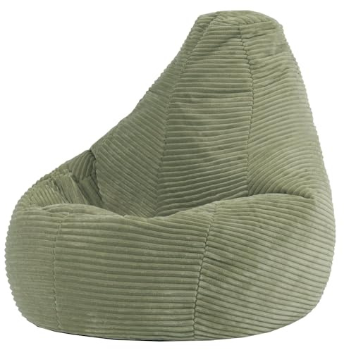 icon Dalton Kids Bean Bag, Sage Green, Cord Kids Bean Bag Chair with Filling Included for Girls and Boys, Childrens Chair, Beanbags for Children, Playroom Décor, Bedroom Accessories