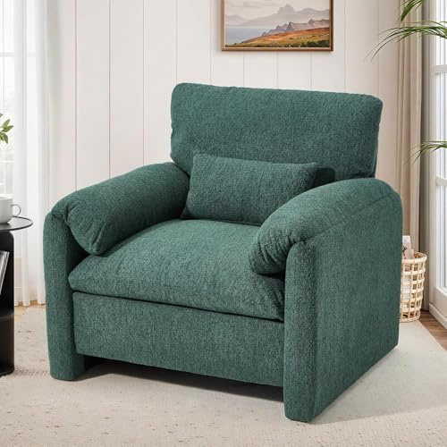 YODOLLA Oversized Sessel, Akzentstuhl Ohrensessel mit Armlehnen, Loungesessel mit Kissen, Bequemer Polster-Sofasessel, Extrabreiter Lesesessel Fernsehsessel für Wohnzimmer, Schlafzimmer, Grün