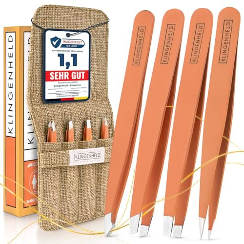 KLINGENHELD® Präzises Pinzetten-Set mit handgeschliffenen Spitzen - Perfekt für alle Anwendungsbereiche - inkl. Baumwoll-Etui 100% plastikfrei & nachhaltig - Pinzette Augenbrauen zupfen, 21 Farben