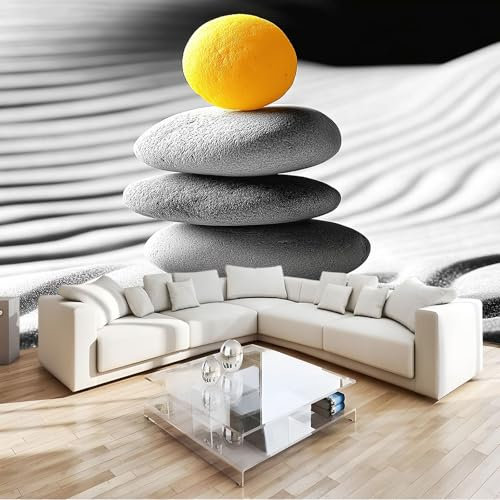 Fototapete Meditation grauer Stein Tapete Wandtapete Wanddeko Design 250x175 cm Mustertapete Wand Dekoration Wohnzimmer Schlafzimmer Büro Flur