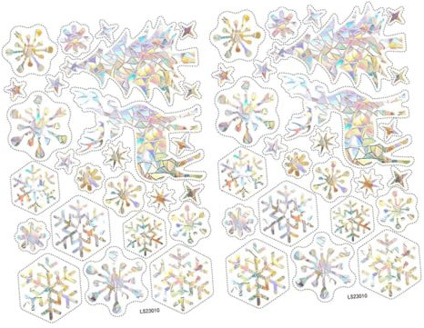 Lurrose Lot de 2 Autocollants pour Fenêtre Prismatique en Pvc, Faciles à Appliquer, Résistants la Déchirure, Décoration Intérieure pour Noël Motif Flocon de Neige Coloré