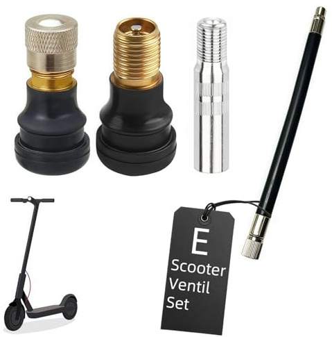 E Scooter Tubeless Ventil Set für Xiaomi 5/5 Pro/Max & Ninebot Max G30D/G2D | Tubeless Ventile, Ventilverlängerung, Luftschlauch, Ventilkappen, Kupfer, Anti-Leck, für Segway, enge Felgen & Wartung