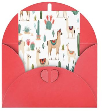 (Alpaka-Llama)-Druck, Premium-Perlglanz-Grußkarten mit roten Umschlägen, schimmernde Geburtstags-, Weihnachts- und Hochzeitskarten, innen blanko.