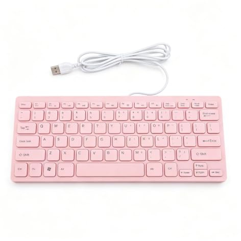 Lazmin112 Small Wired Pink Keyboard, 78 Keys Ultra Compact Keyboard, German or English Language, for Laptop PC, in Office, Travel, Gaming (English Version)