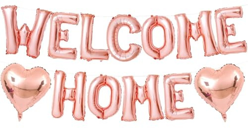 DazzJoy Willkommen Zuhause Luftballons Rosegold, 16 Zoll Rosegold WELCOME HOME Buchstaben Ballons, Welcome Home Deko Folienballon, Willkommen Zurück Deko Helium Ballon für Babyparty, Familie Party
