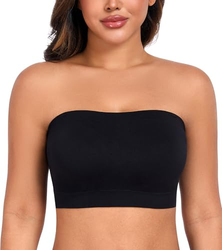 DotVol Femme Soutien-Gorge sans Bretelles Bandeau Tube Bra sans Armatures Grandes Tailles légèrement rembourré Bralette sous-vêtements Noir M
