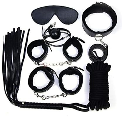 TRQOYTU SM Bondage Juego De 7 Piezas Con Collar Y Esposas Juguetes Sexuales Ajustables Para Adultos Juego De Bondage De Cuerda De Felpa De Cuero Sexy Para Adultos Juegos De Bondage BDSM