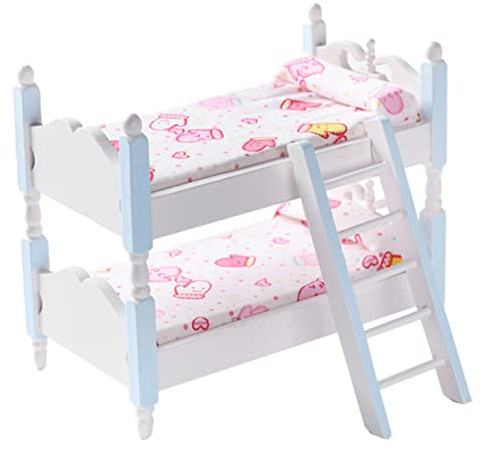 Yardwe Puppenhaus Möbel 1:12 Holz Stockbett Puppe Mit Leiter Und Bettzeug Miniatur Kinderzimmer Für Puppenhaus Puppenbett Matratze Spielzeug Für Kinder