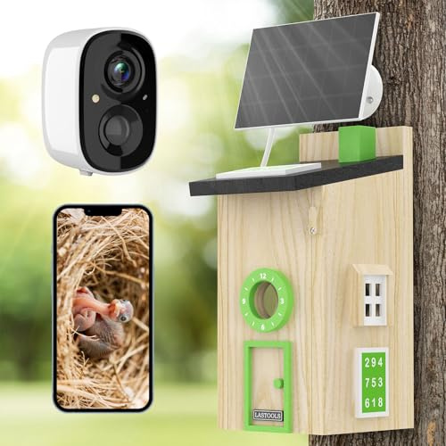 LASTOOLS Vogelhaus mit Kamera und Solar Panel - 2K HD Solar Kamera WLAN Outdoor mit Massivholz Nistkasten, Brutkasten Kamera Live übertragung Handy 2,4G WiFi & App, Geschenkidee Garten