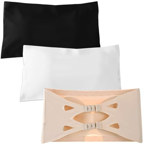 3 Pack Girls Strapless Bra Non-Slip Bandeau Bra Teen Strapless Bandeau Seamless Underwear Tube Bra Removable Pads Full Cup Sports Bra Invisible Breathable Trackless Lingerie for 10-18 Years Teens