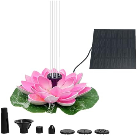 Fontaine solaire de jardin en forme de nénuphar - Accessoires de bain pour oiseaux - Convient pour les terrasses et les étangs à poissons