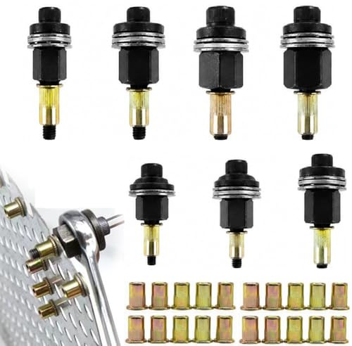Byfoyif 7 Stück Nietmutternzange Set, Einnietmuttern-Werkzeugkopf für M3 M4 M5 M6 M8 M10 M12 Muttern mit 70 Muttern Einpressmuttern Nietmuttern für Nietmutter Werkzeug Manuelle Nietmaschine