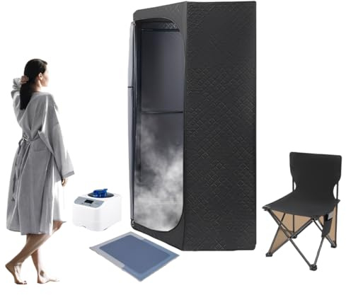 Sauna a vapore, sauna portatile per casa, 9 livelli di riscaldamento, intervallo di tempo 5-60 min, cassa per sauna con vapore, sedia pieghevole, tappetino, telecomando, borsa portatile, 1350 W, 3 l