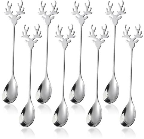 8 Stück Weihnachtslöffel, Elch Deko Edelstahl Löffel, Weihnachtstasse Weihnachtstassen Weihnachtsgeschirr, Hochwertige 304 Materialien, Perfekt Für Kaffee, Tee Und Desserts
