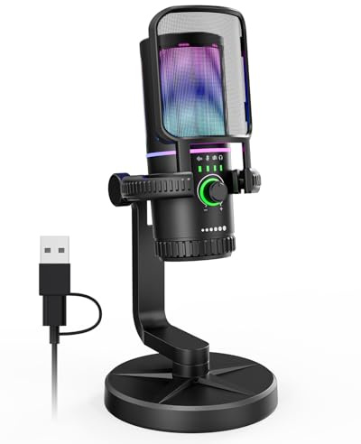 SINWE Gaming Microphone with Noise Cancellation & Gain Control - USB PC Mic for Streaming, Gaming, Podcasts, PC, PS4 - Includes Pop Filter, Shock Mount, Quick Mute & RGB Lighting