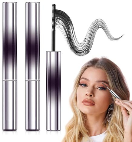 2Pcs Iron Wand Mascaras, Waterproof Long-Lasting 3D Curling Eyelash Iron Mascara, Metal Mascaras Wand (Black)
